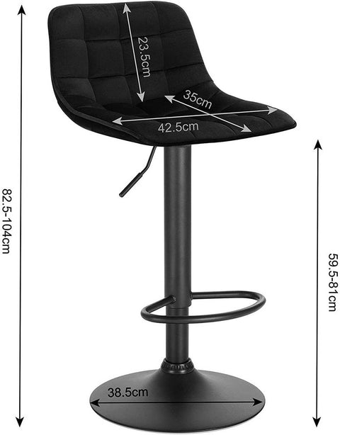 Rootz Bar Stool - Adjustable Counter Chair - Swivel Barstool - Comfortable, Durable, Easy Maintenance - Velvet & Metal - 82.5cm-104cm x 42.5cm x 35cm