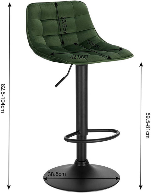 Rootz Bar Stool - Counter Stool - Adjustable Bar Chair - Plush Velvet - Sturdy Metal Frame - Ergonomic Design - 42.5cm x 35cm, Height 82.5cm - 104cm