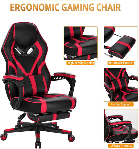 Rootz Ultimate Comfort Gaming Chair - Ergonomic Office Chair - Computer Chair with Lumbar Support and Footrest - Adjustable, Durable, Stylish - Faux Leather - 115-123cm x 55cm x 62cm