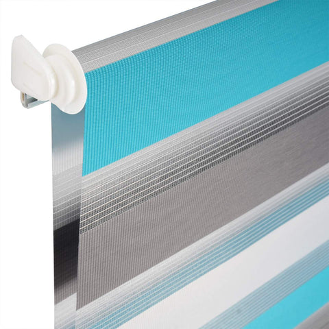 Rootz Double Roller Blind - Vision Blinds - Zebra Shades - Light Control - 80x130cm - Blue, Grey - Easy Installation - Durable Polyester Fabric