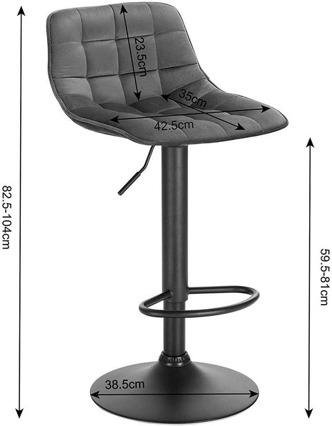 Rootz Velvet and Metal Bar Stool - Counter Stool - Adjustable Chair - Comfortable Seating - Stable Design - Durable Construction - Seat 42.5cm x 35cm, Base Ø 38.5cm