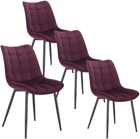 Rootz Set of 4 Dining Chairs - Velvet Seating - Metal Frame - Durable & Comfortable - Versatile & Floor-Safe - Bordeaux - 46cm x 40.5cm x 85.5cm