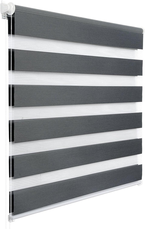 Rootz Double Roller Blind - Window Shade - Privacy Blinds - Sun Protection - Grey - Easy Installation - 100x150cm - No Drilling Needed