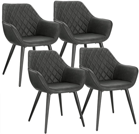 Rootz Set of 4 Upholstered Dining Chairs - Armchairs - Faux Leather Chairs - Comfortable & Ergonomic - Durable & Robust - Versatile & Stylish - 41cm x 45cm Seat, 84cm Height