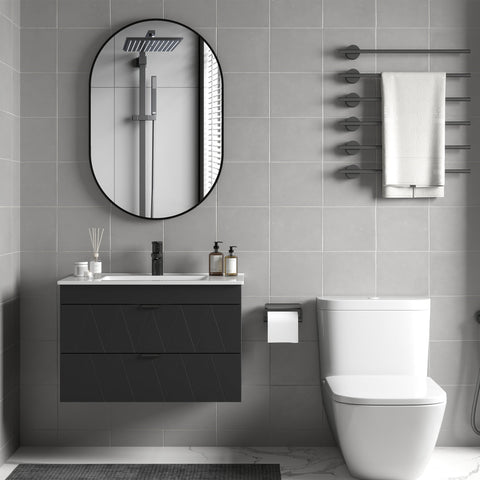 Rootz Hanging Sink Unit - Bathroom Cabinet - Black Base Cabinet - Space-Saving - 76L x 46B x 50H cm