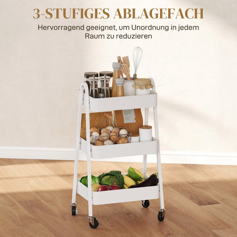Rootz 3 Level Serving Cart - Kitchen Trolley - Rolling Storage - Smooth Movement - White - 29.8cm x 74.5cm