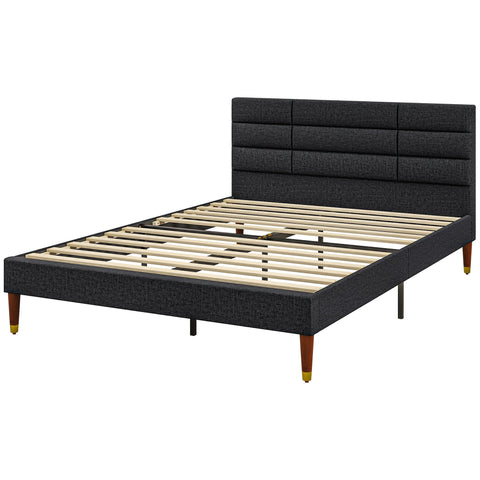 Rootz Double Bed Frame - Slatted Bed - Padded Headboard - Supports Up to 250kg - 141cm x 207cm x 88cm - Ideal for Restful Sleep