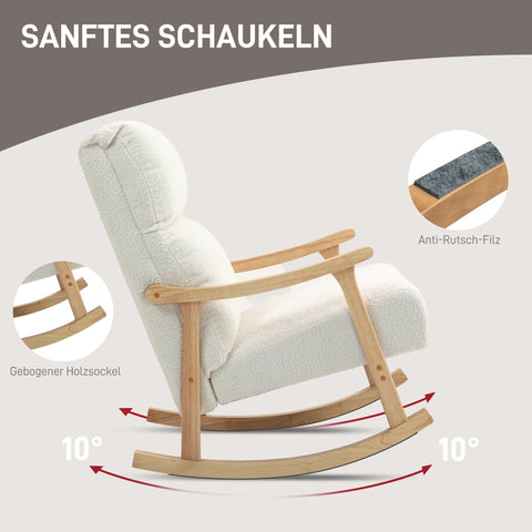 Rootz Rocking Chair - Velvet Chair - Ergonomic Chair - Max Comfort - 65W x 90D x 98H cm - White-Brown