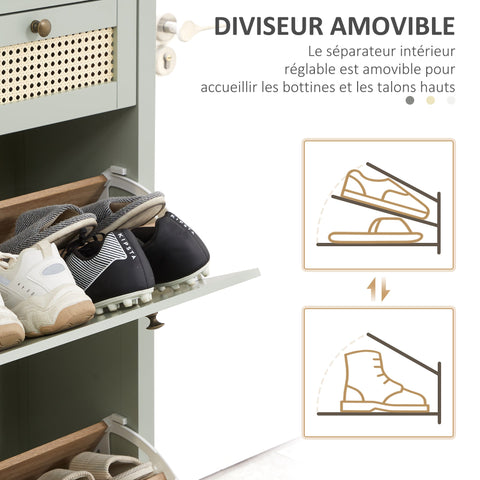 Rootz Shoe Cabinet - Boho-Chic Storage - Rattan Style - Adjustable Shelves - 88cm x 30cm x 120cm