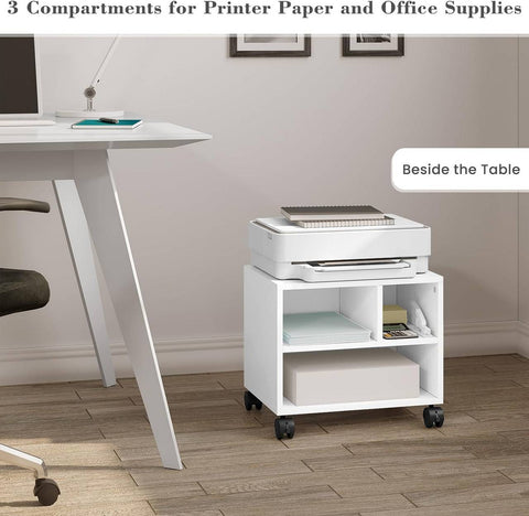 Rootz Printer Stand with Wheels - Rolling Office Cabinet - Filing Cabinet - E1 Wood Material - 40cm x 35cm x 30cm