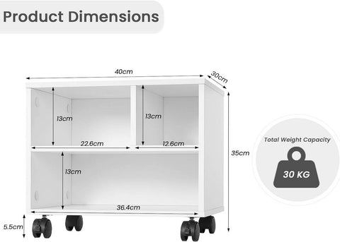 Rootz Printer Stand with Wheels - Rolling Office Cabinet - Filing Cabinet - E1 Wood Material - 40cm x 35cm x 30cm