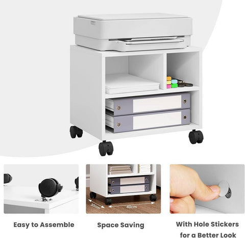Rootz Printer Stand with Wheels - Rolling Office Cabinet - Filing Cabinet - E1 Wood Material - 40cm x 35cm x 30cm