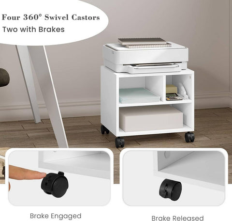 Rootz Printer Stand with Wheels - Rolling Office Cabinet - Filing Cabinet - E1 Wood Material - 40cm x 35cm x 30cm