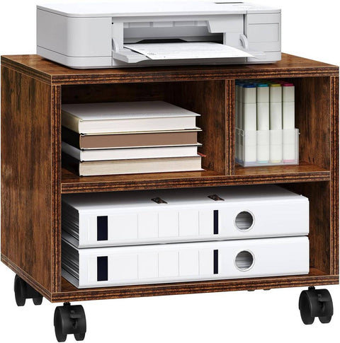 Rootz Printer Table with Wheels - Office Container - Rollable File Car - Space-saving - 40x35x30 cm Rustic Brown