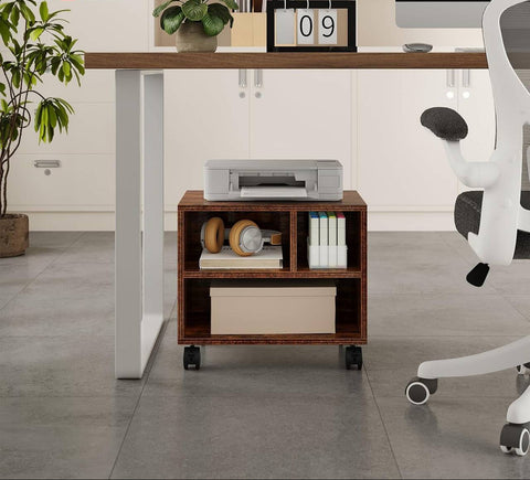 Rootz Printer Table with Wheels - Office Container - Rollable File Car - Space-saving - 40x35x30 cm Rustic Brown