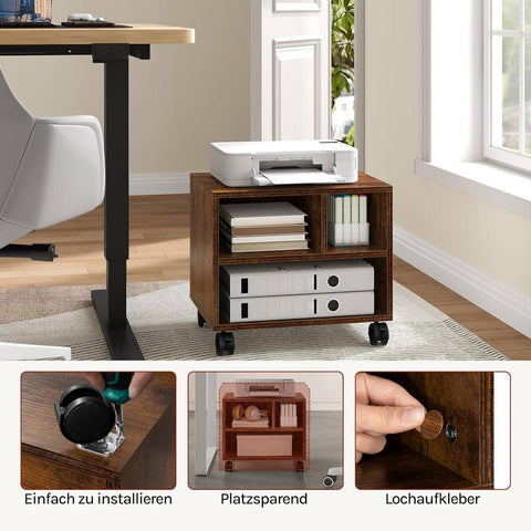 Rootz Printer Table with Wheels - Office Container - Rollable File Car - Space-saving - 40x35x30 cm Rustic Brown