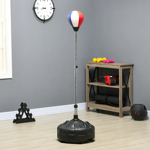 Rootz Punching Ball - Height Adjustable - Fillable Base - Steel - Faux Leather - Black + Red + White - Ø48 x 147-165H cm