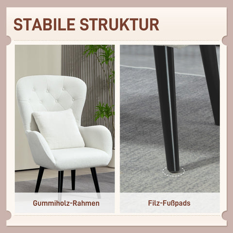 Rootz Upholstered Armchair - Lounge Chair - Relaxation Seat - Cozy Comfort - 88 x 75 x 106 cm - Diamond Quilting & Teddy Fabric Cover