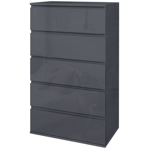 Rootz Chest of Drawers - Dresser - 5 Drawer Cabinet - Large Storage Space - 53cm x 33cm x 100cm - Modern High-Gloss Finish