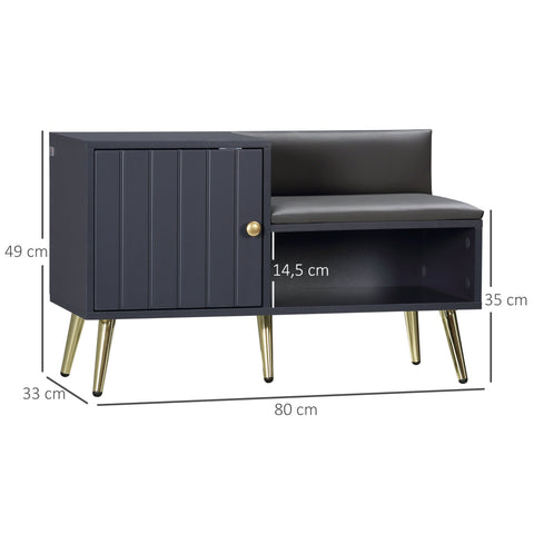 Rootz Shoe Cabinet Bench - Entryway Storage Unit - Art Deco Style - Comfort Padding - 80 x 33 x 49 cm - Gray & Gold Design