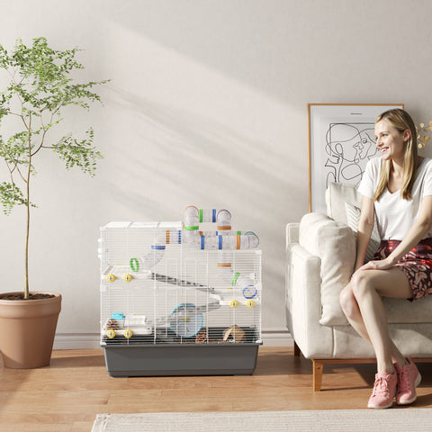 Rootz Zwerghamster Cage - Hamster Habitat - Rodent Enclosure - Encourages Exploration - 78 x 45 x 73 cm - Grey, White