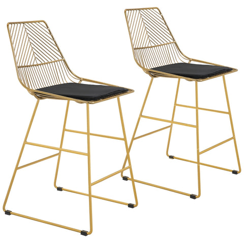 Rootz Bar Stools Set of 2 - Counter Height - Velvet Cushions - Geometric Metal Design - 120kg Load Capacity - 46cm x 56cm x 95cm
