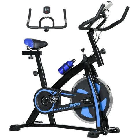 Rootz Exercise Bike - Indoor Cycling Bike - Quiet Belt Drive - Adjustable Resistance - LCD Monitor - Blue - 118cm x 50cm x 105-115cm