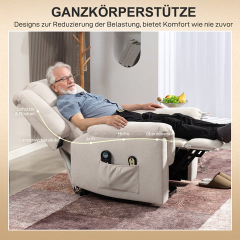 Rootz Powerlift Armchair - Massage Chair - Reclining Armchair - Heat Function - Brown Chenille - 85cm x 91cm x 104cm