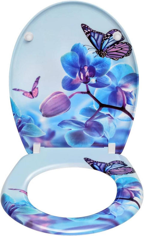 Rootz Duroplast Toilet Seat - Automatic Soft-Close - Antibacterial - Easy Clean - 45.5cm x 37.1cm x 1.8cm - Blue