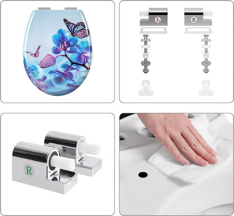 Rootz Duroplast Toilet Seat - Automatic Soft-Close - Antibacterial - Easy Clean - 45.5cm x 37.1cm x 1.8cm - Blue