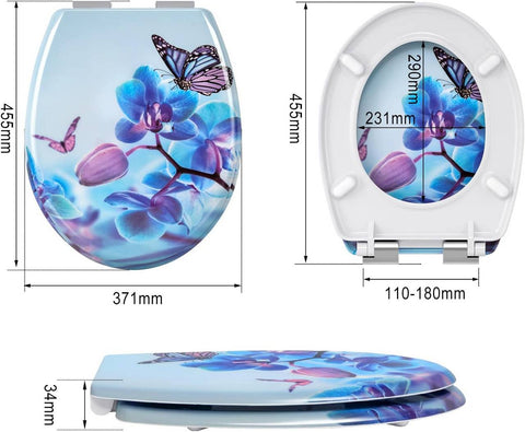 Rootz Duroplast Toilet Seat - Automatic Soft-Close - Antibacterial - Easy Clean - 45.5cm x 37.1cm x 1.8cm - Blue