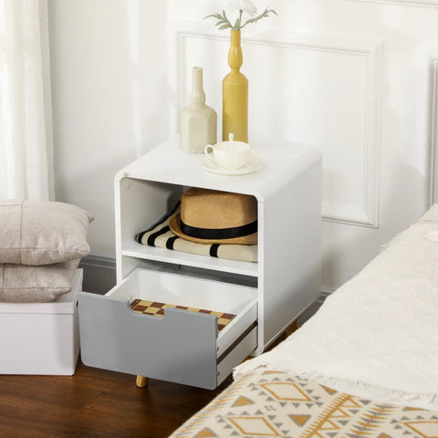 Rootz Bedside Table -  Nightstand - Scandinavian Design - Large Drawer - Waterproof Paint - White - 40 x 38 x 58 cm