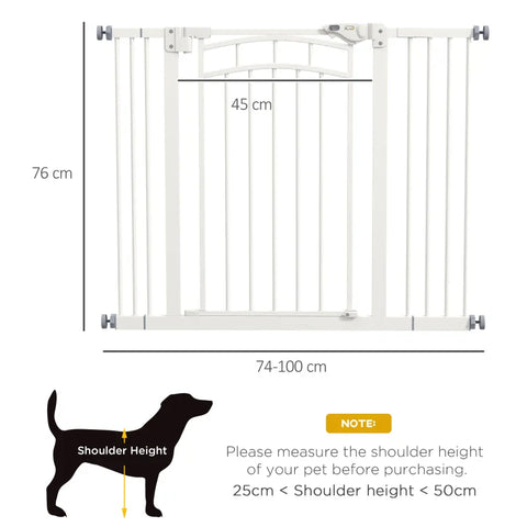 Rootz Dog Gate - Stair Gate - Automatic Closing - One-hand Operation - Security Gate - Round Double Sided Tape - Steel-PA - White - 100cm x 4cm x 76cm