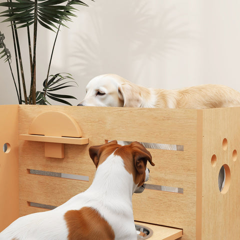 Rootz Height-Adjustable Dog Bowl - Pet Feeder - Elevated Dish - Promotes Digestion - 63cm x 58.5cm x 40cm Brown