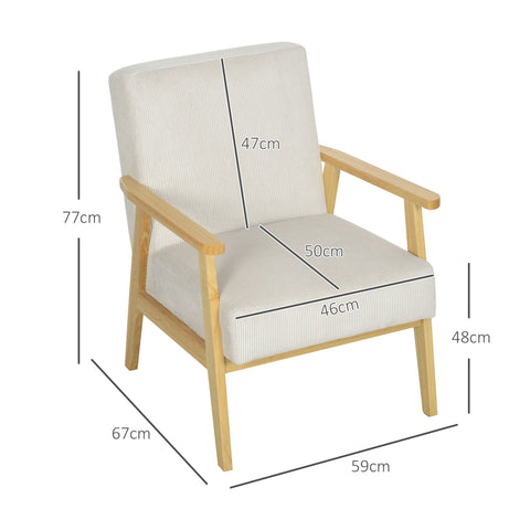 Rootz Modern Armchair with Armrests - Accent Chair - Fabric Covered Chair - Supports 120kg - 59 x 67 x 77 cm - Grey- Brown Corduroy