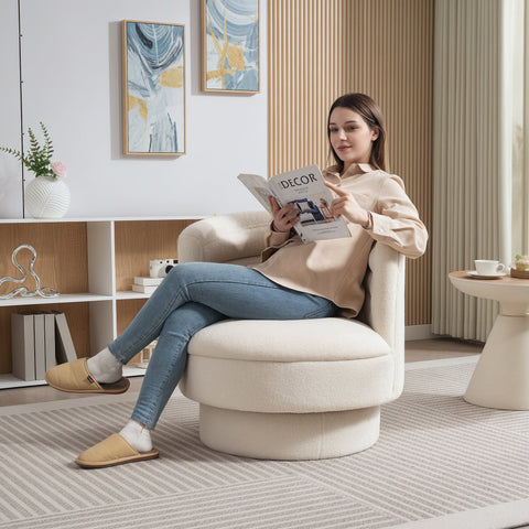 Rootz Rotatable Upholstery Chair - Modern Lounge Armchair - White Chair - 360° Swivel - 74cm x 74cm x 74cm