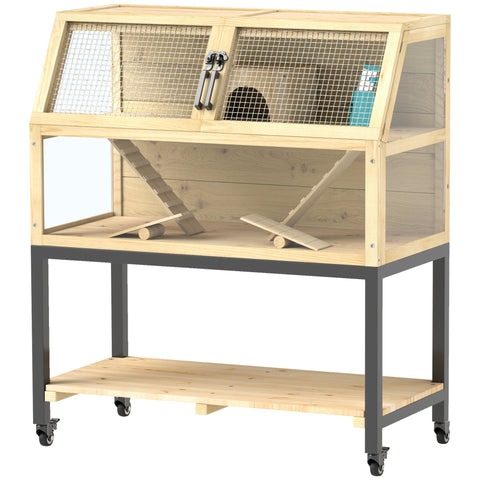 Rootz Wooden Dwarf Hamster Cage - Small Animal House - Two-Story Pet Enclosure - Storage & Mobility - 87 x 43 x 101cm