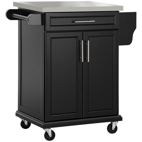 Rootz Kitchen Serving Trolley - Kitchen Island - Rolling Cabinet - Stainless Steel Plate - 91cm x 84cm x 46cm - Convenient Storage & Mobility