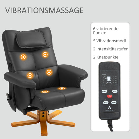 Rootz Massage Chair with Stool - Relaxation Chair - Faux Leather Massage Recliner - USB Charging - 78L x 86W x 93H cm