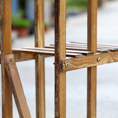 Rootz Wooden Flower Rack Plant Stand - Flower Stand - 6 Tier Shelves - Charred Pine - Indoor & Outdoor Use - 98L x 28W x 95H cm