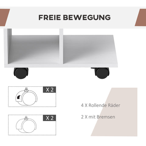 Rootz C Shape Side Table - Coffee Table - Corner Desk - Mobile Flexibility - E1 Chipboard - 45 x 35 x 58cm - White
