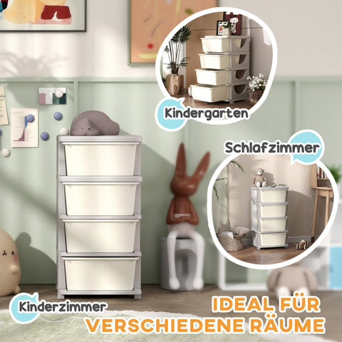 Rootz Kids Storage Boxes - Child-Friendly Drawers - Creamy White - Toy Organizer - 37cm x 37cm x 76cm