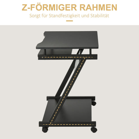 Rootz Compact Computerbureau - Gamingtafel - Werkstation - Uittrekbare toetsenbordlade - Stabiel metalen frame - 60 cm x 48 cm x 73 cm - Zwart