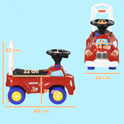 Rootz Fire Truck Walker for Kids - Push Vehicle - Baby Car with Music - Storage Space - 49cm x 24cm x 42cm