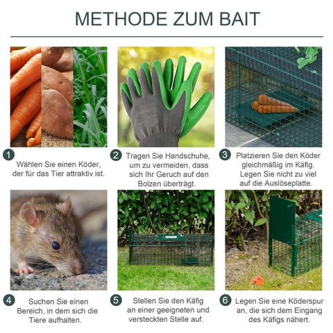 Rootz Live Trap Animal Cage - Humane Animal Trap - Precise Catching Mechanism - Safe for Pets and Children - Camouflaged Design - 60cm x 18cm x 20cm - Steel Construction