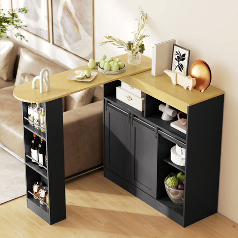 Rootz Convertible Bar Table - Pull-Out Bar Table - L-Shape Kitchen Counter - Ample Storage - 187.5cm x 35cm x 105cm