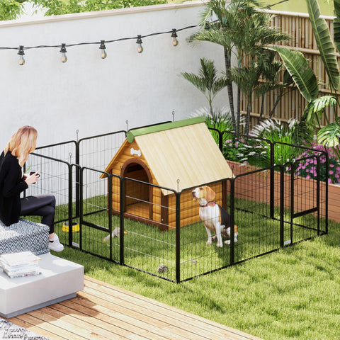Rootz 12-Panel Dog Park - Foldable Pet Playpen - Modular Steel Enclosure - Easy Storage - Square: 204x204x80cm / Rectangle: 272x136x80cm