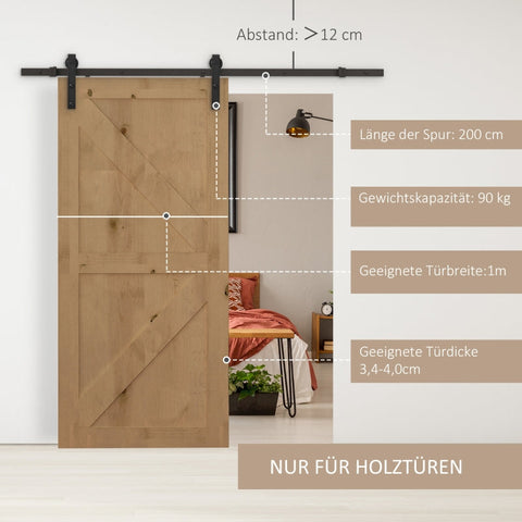 Rootz Rustic Sliding Door Hardware Kit - Barn Door Track - Carbon Steel - Space-Saving - 200cm x 4cm x 0.6cm - Stylish Home Upgrade
