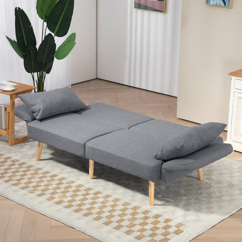 Rootz Linen-Look Sofa Bed - Adjustable Armrests - Convertible Couch - Rubberwood Legs - 170cm x 83cm x 80cm