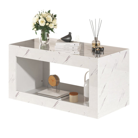 Rootz High-Gloss Coffee Table - Marble-Effect Table - App-Controlled LED - Luxurious & Durable - 100L x 50W x 50H cm